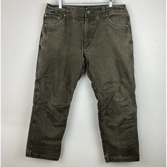 Kuhl Hot Rydr Pants Men's Size 37x28 Green Flannel Lined Vintage Patina Workwear - Picture 1 of 14